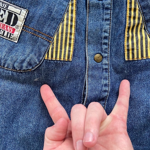 Vintage 90s Get Used By Elie Denim Jean Jacket Mens Medium Snap Button Up Shirt - Picture 4 of 9